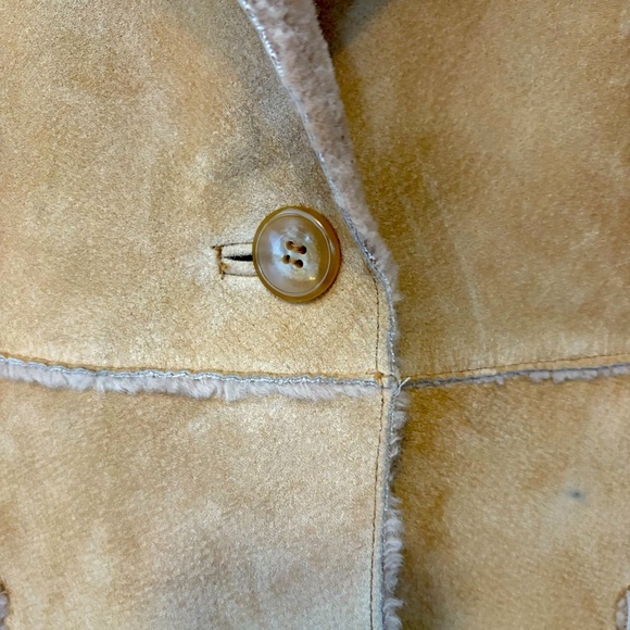 GUESS Genuine Leather Shearling Coat Tan Long Vintage 90s Y2K Size L - Picture 5 of 13